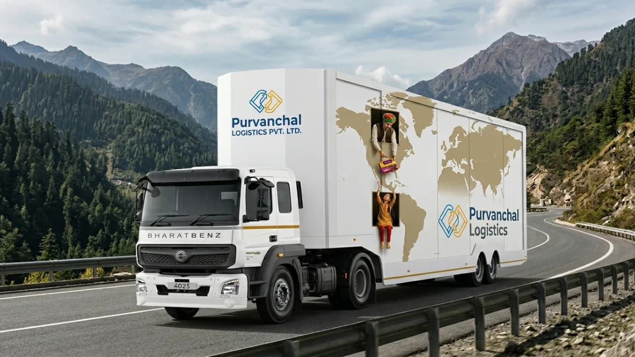 Purvanchal Logistics truck on a pan-India highway